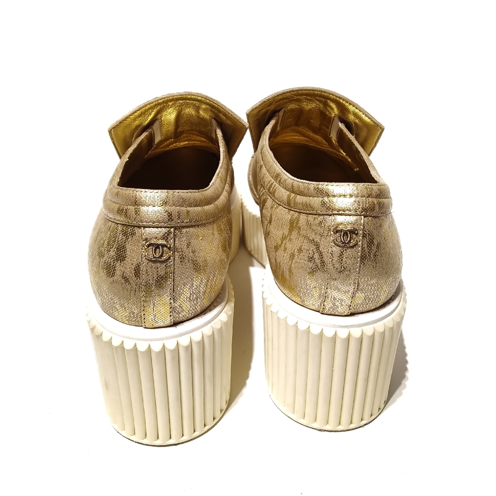 *SOLD* Chanel Metallic Gold Platform Shoes - 9 - Picture 6 of 11